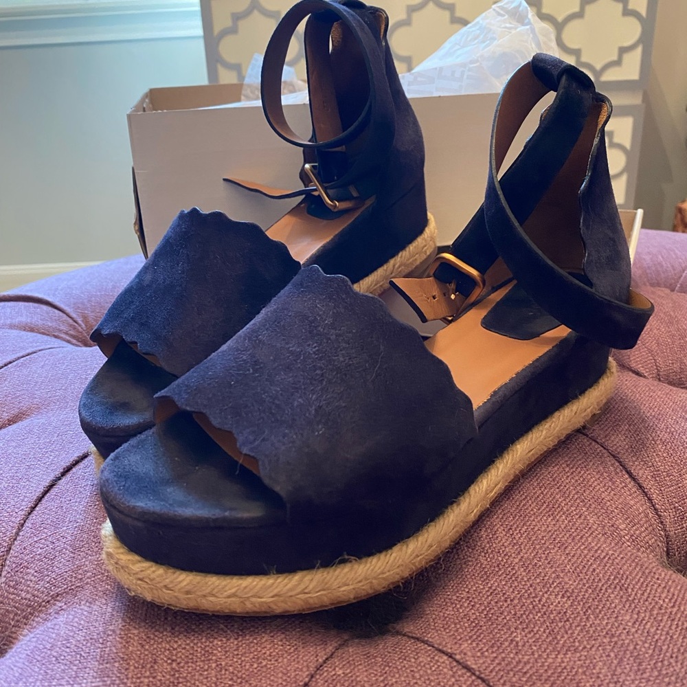 Chloe Navy Blue Suede Platform Espadrilles